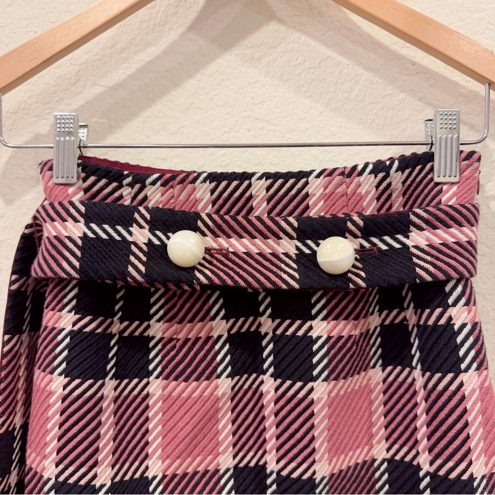 J.Ing Pink Checker Print Tweed Midi Skirt With Belt Size Xs Nwt — image 4 of 8